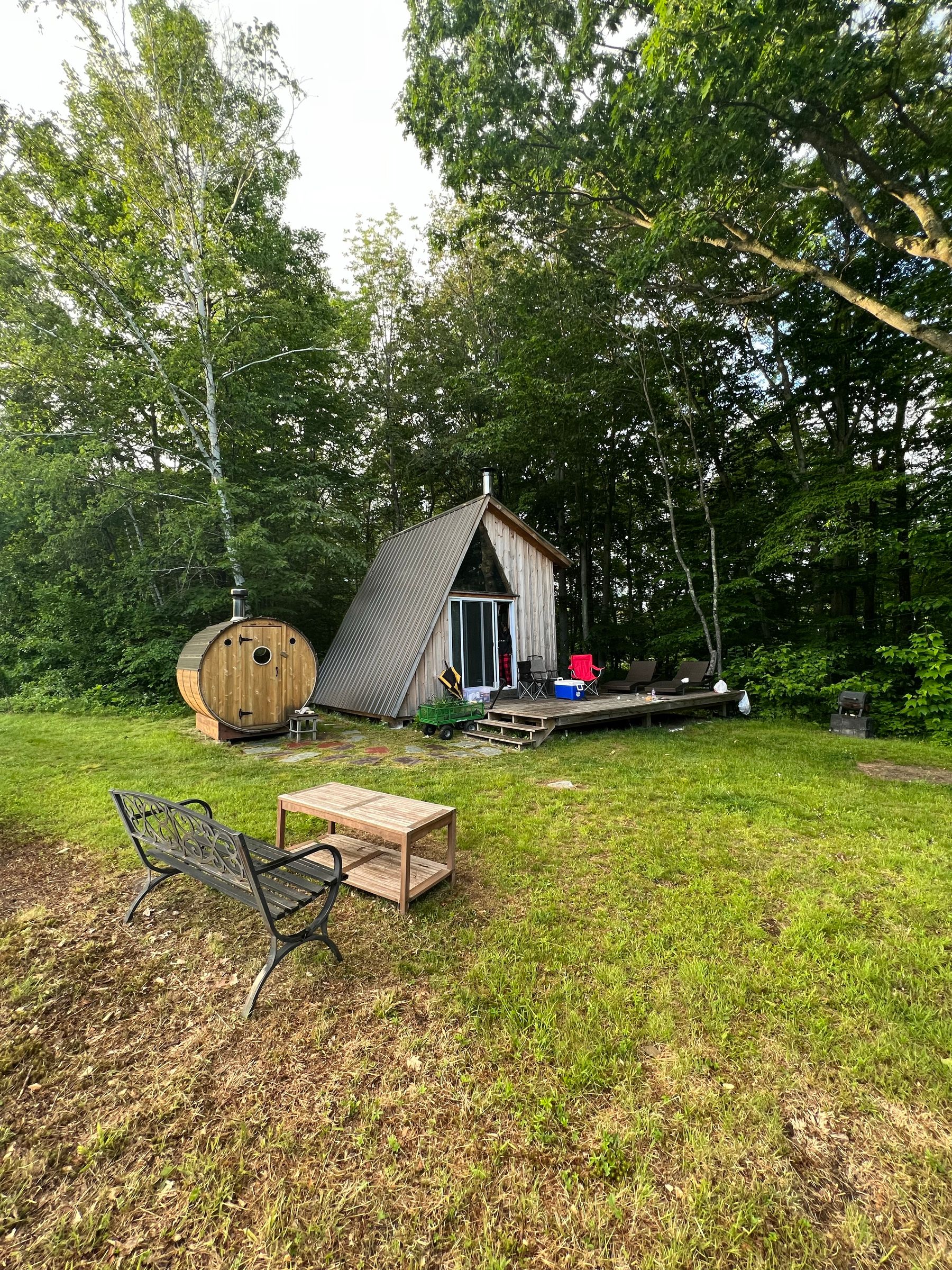 Petit sauna extérieur au bord de la forêt
